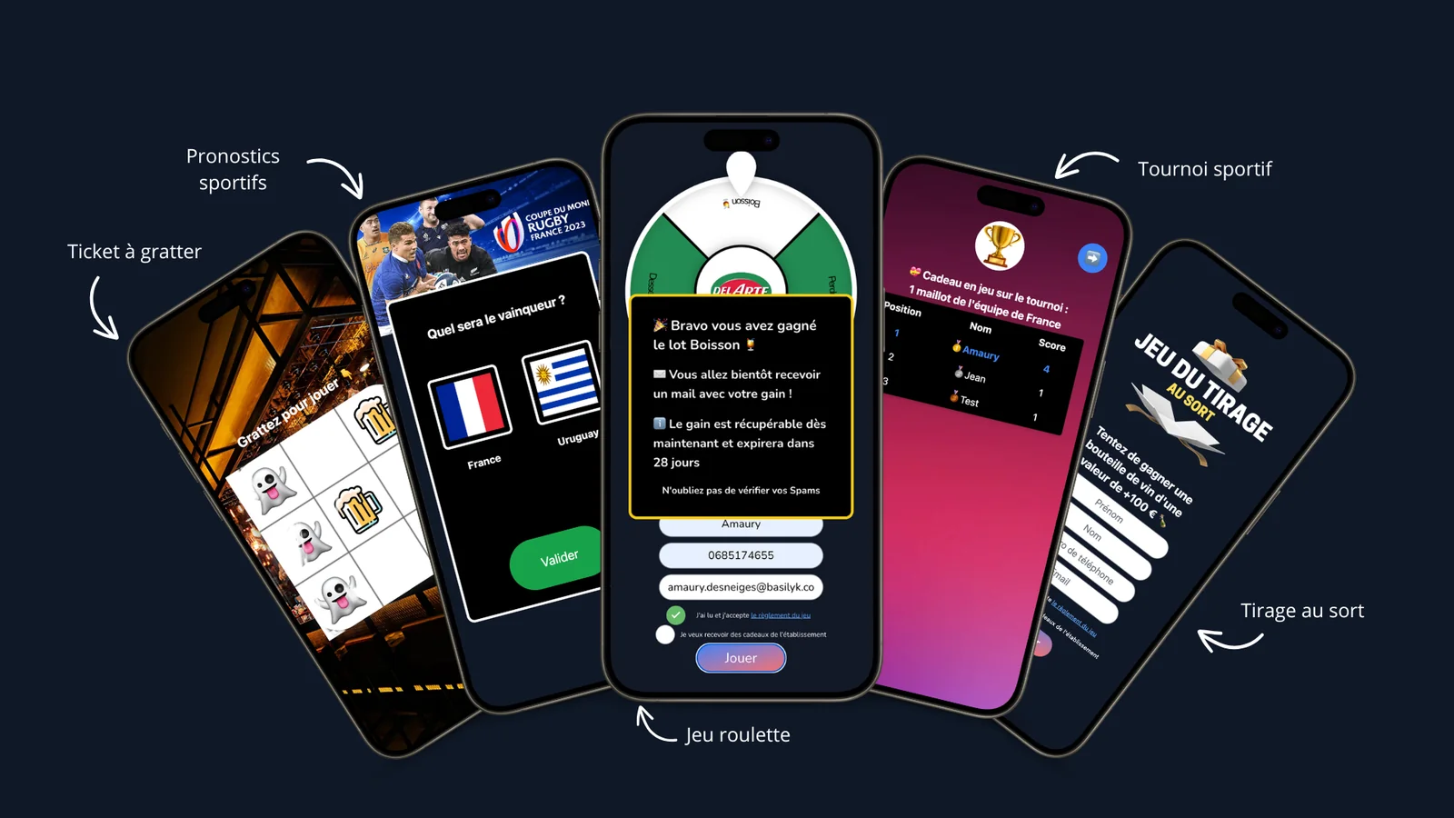 Jeu interactif roue de la chance lancé via QR code Basilyk dans un bar