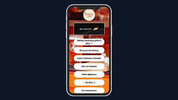 Mini-site Basilyk centralisant carte, événements et réseaux d'un bar via QR code